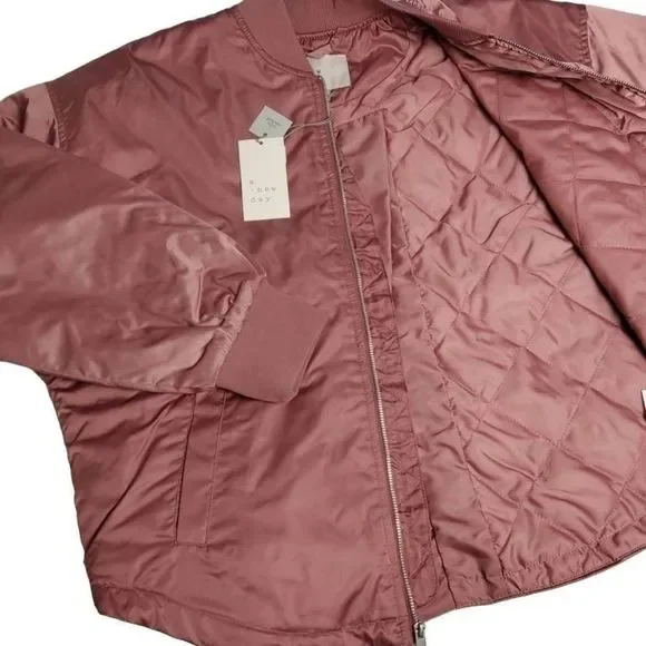 Blush Pink Satin Bomber Jacket New Women's XXL - Picture 5 of 10